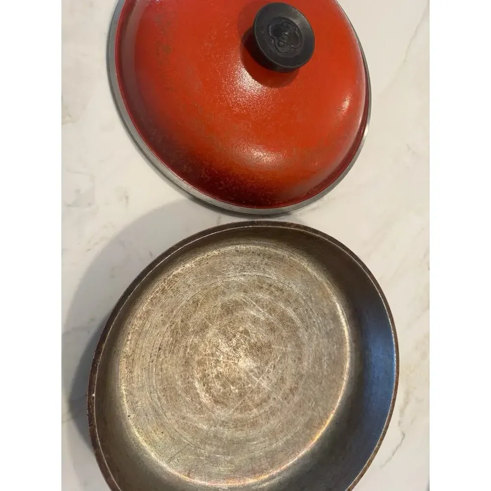Vintage 10in 10 Club Aluminum Red Skillet Fry Frying Pan Lid